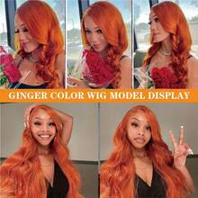 32英寸 13x4 高清透明蕾丝前额假发，适合女性，蕾丝前额假发，新手友好型 #350 姜黄色波浪卷发，200% 密度前额假发，预先拔毛，大面积蕾丝前额，自然黑色假发，日常派对假发 - S350 - 查看 8