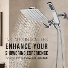 G-Promise - Cabezal de ducha doble cuadrado totalmente de metal de 8 pulgadas con combo de spray de mano cabezal de ducha de lluvia brazo de extensión ajustable desviador suave de 3 vías manguera - 8 pulgadas - Ver 2