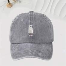1 chiếc mũ lưỡi trai kiểu cổ điển bạc màu thêu hình "Chú ma nhỏ", chất liệu polyester, phụ kiện thời trang ngoài trời, mũ đội đầu, thích hợp cho mùa hè, bãi biển, kỳ nghỉ. - Con ma nhỏ - Xem 9