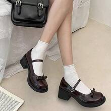 Zapatos de mujer niujin Zapatos Mary Jane con lazo estilo coreano, nuevo modelo de otoño, zapatos de mujer de tacón grueso con puntera cuadrada y cierre, perfectos para combinar con uniformes de instituto - Marrón - Ver 4