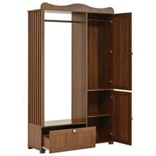 Wardrobe With Mirror And Open Clothes Rack – Compact Wardrobe, Practical Storage Space With Drawer And 2 Doors, Ideal For Bedroom And Hallway. - 自然色 - 查看 7