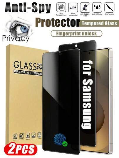 MIGAE 2 piezas de protector de pantalla de vidrio templado para privacidad para Samsung Galaxy S26 Ultra 5G, compatible con Galaxy S25 Ultra 5G/S26/S26 PLUS/S25/S25 PLUS/S25FE/Galaxy S24 Ultra 5G/S24/S24 PLUS/S24FE/S23/S23FE/S22/S23+, compatible con identificación de huellas dactilares, accesorios para teléfonos, se ajusta a las fundas de teléfonos