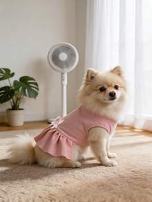 超可爱粉色荷叶边小狗连衣裙蝴蝶结夏季服装，适合小型犬摄影派对 - 粉色 - 查看 15