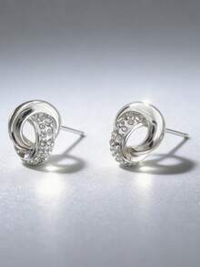 Luxury Silver Rhinestone Hollow Circle Stud Earrings - Minimalist Fashion Jewelry - Earrings - View 3