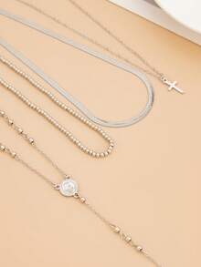 Bộ 4 chiếc vòng cổ mặt dây chuyền hình thánh giá và Đức Mẹ Maria nhiều lớp theo phong cách Boho, thích hợp cho kỳ nghỉ, cầu nguyện, lễ rửa tội. - phong cách 8 - Xem 5