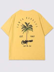 Coastal | 夏季新款男士椰树字母印花短袖圆领T恤，休闲度假风上衣 - 黃色 - 查看 4