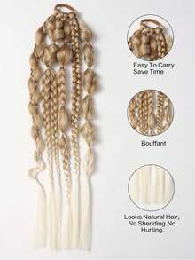 Tóc giả đuôi ngựa dài 24 inch, kiểu ombre, phồng, tết bong bóng, có dây chun, dành cho bé gái và trẻ em (1 chiếc). - Nhiều màu - Xem 6