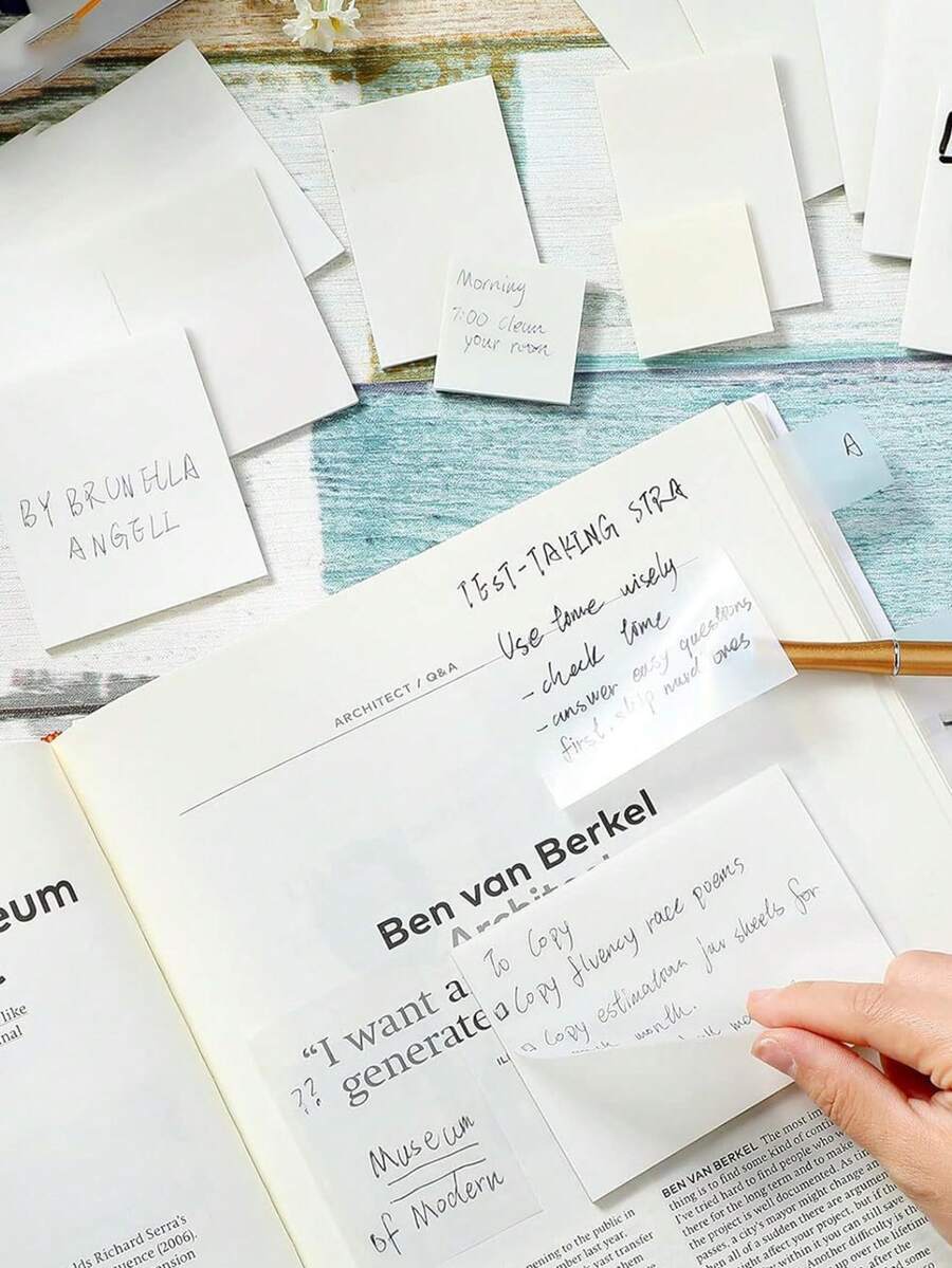 50pcs/Book Transparent Sticky Notes, Waterproof Adhesive, Good For Planner, Memo Pad, Transparent Memo Book, School & Office Supplies - Multicolor - View 1