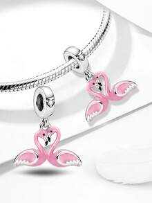 1pc Heart Flamingo Beaded Pendant, Suitable For Women Bracelet/Bangle DIY Jewelry Making And Daily Decoration, Girls Accessory - Style 31 - View 5
