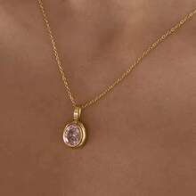 Vintage 18K Gold Plated Stainless Steel Oval - màu xanh lá - Xem 3