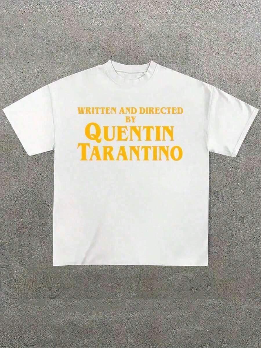 Printed Cotton T-Shirt, Plus Size, Men's Clothing, From The Writing And Direction Of Quentin Tarantino, (1 Piece) Casual Printed T-Shirt 100% Cotton, Round Neck, Short Sleeve, Cotton T-Shirt, For Gift, Summer, Unisex, Y2K, Oversized Shirt For Men, Summer Tops 100% Cotton. - 白色 - 查看 1