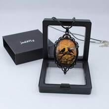 Gothic Raven Pendant Necklace, Victorian Style Black Frame, Amber Background, 45+5cm Chain - CHÚNG TÔI - Xem 3