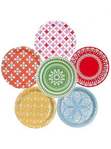10 pièces/60 pièces/120 pièces Assiettes en papier de style bohème de 7 pouces, 6 couleurs vives : rouge, vert, bleu, jaune, rose et orange, 6 designs uniques, mélangeant mandala bohème, motifs géométriques, paisley et plus, convient pour anniversaire, baby shower, mariage et pique-nique - Blanc - Voir 3