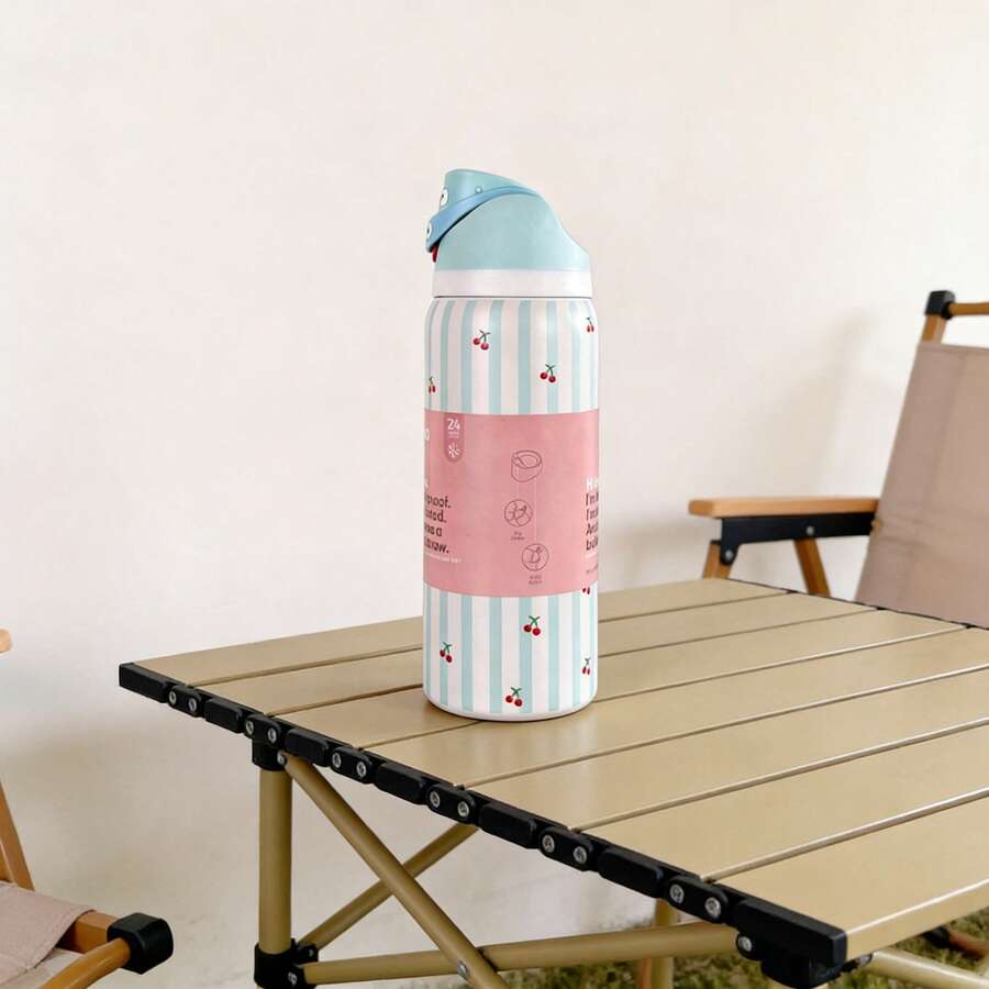 Owal 24oz/32oz Straw Insulated Water Bottle Double-Layer Stainless Steel Vacuum Thermal Mug For Sport And Travel - playful fight-32oz - 查看 1