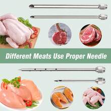 Meat Injector Syringe For Smoking With 4 Marinade Flavor Food Injector Needles, Ideal To Injector Marinades For Meats, Turkey, Brisket, Beef; 2-OZ Capacity - Silver - View 2