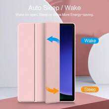 适用于三星 Galaxy Tab S9FE/S9/S8/S7 11 英寸平板电脑的三折翻盖支架保护套，防震防摔，带笔槽，自动休眠/唤醒功能，皮革外壳 + 亚克力背板 - 粉色 - 查看 4