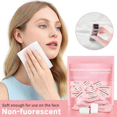 30 قطعة من المناشف الوجه القابلة للضغط والتخلص منها، قطنية ناعمة ومتينة غير مفلورة، مناديل مضغوطة محمولة للسفر لإزالة المكياج والتنظيف العميق والتخييم والاستخدام اليومي