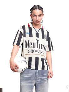 Áo bóng đá MT99 kẻ sọc kiểu retro, tay ngắn phong cách streetwear. - Đen và trắng - Xem 2