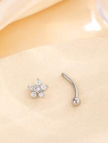 1 chiếc khuyên tai, khuyên mũi, khuyên lông mày tối giản hình hoa mai, đính đá Zirconia, làm từ thép không gỉ 316L và hợp kim đồng. - Bạc - Xem 2