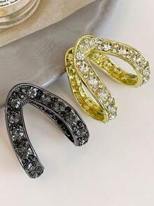 2pcs V-Shaped Hair Clips, Strong Grip, High-End Rhinestones, Half-Bun Hairstyle, Women's Occipital Hair Clips, Fashion Hair Accessories, High Ponytail Fixation Tool, Anti-Flattening Hair Clips, Suitable For Thick Ponytails And High Buns, Hollow Alloy Design Increases Hair Volume,Summer,Holiday,Travel, Head Accessories,Festival,Birthday - Multicolor - View 4