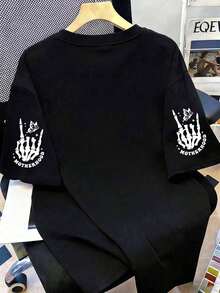 T-shirt décontracté à manches courtes pour femmes grandes tailles, avec imprimé thème mère, design à manches courtes et col rond noir - Noir - Voir 3