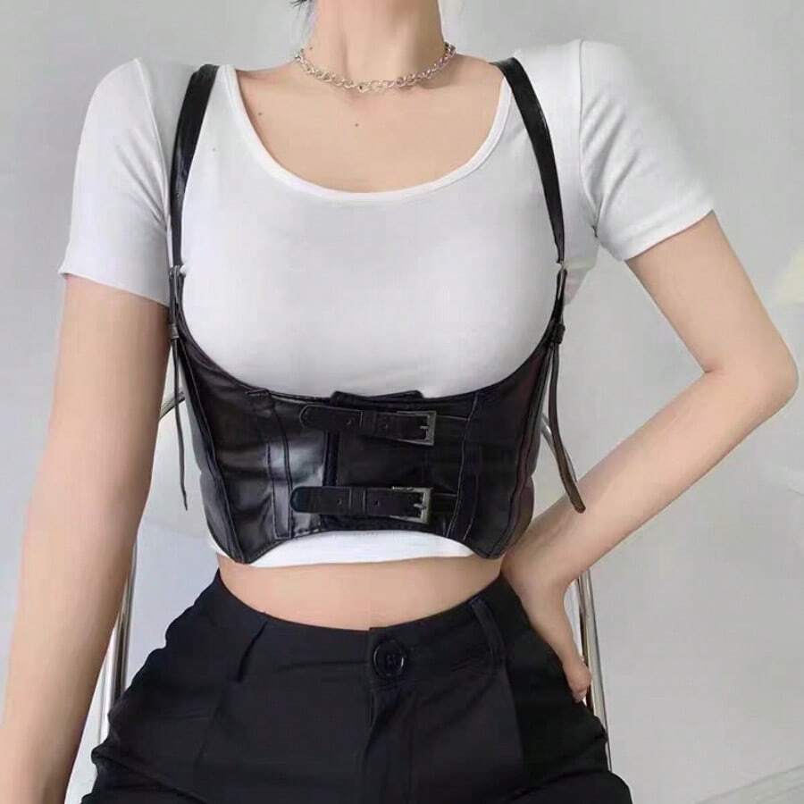 1件女士可调节弹力腰部束腰吊带背心 - 黑色 - 查看 1