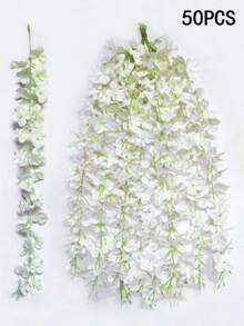 50个仿真紫藤丝绸花吊挂，白色紫藤藤蔓装饰，婚礼派对家居装饰绿色墙面花园天花板花卉装饰，1.64英尺仿真花绳，丝绸紫藤花环，完美的婚礼悬挂装饰，适用于派对、生日、家庭聚会、情人节礼物、派对花园家居桌面背景、仿真植物、人造花、人造植物 - 白色 - 查看 10