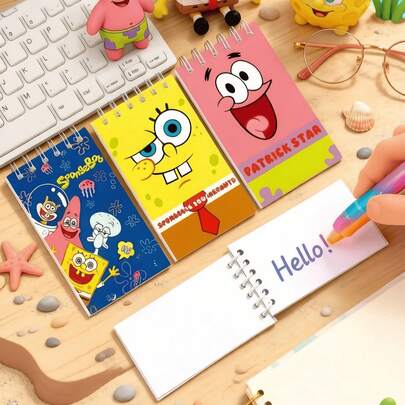 SpongeBob SquarePants Set de 10 cuadernos de notas con temas lindos, 50 páginas por libro, páginas de diario con espiral y dibujos animados, adecuados para vacaciones, cumpleaños, contabilidad, recordatorios, trabajo, estudio, también un gran regalo para damas. Colores y diseños aleatorios con personajes como Squidward, Sandy, Plankton y el Sr. Krabs. Adecuado para tiendas especializadas, graduaciones, temporada de regreso a clases.