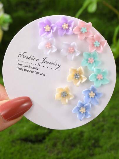 6 Pairs Fashionable Sweet Daisy Flower Earrings, Versatile For Daily, Date, Party, Vacation Accessories For Women