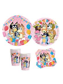 Bluey Bruyere Party Themed Tableware Set Includes Tablecloth, Table Runner, Plates, Paper Cups, Napkins, Cartoon Dog Pattern, Suitable For Weddings, Holidays, Gatherings - Multicolor - View 5