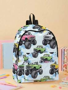 1 Peça Mochila Multibolso com Estampa de Carro Cartoon, de Grande Capacidade, Durável, Versátil, de Alta Qualidade, com Fechamento de Zíper, Adequada para Meninos e Meninas, Ótima para Escola e Atividades ao Ar Livre - Multicolorido - Visão 7