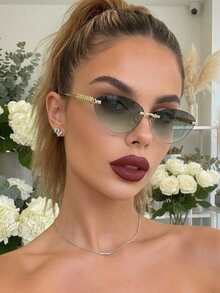 1pc Women's Rimless Edged Triangular Retro Cat Eye Small Frame Oceanic Lens, Rivet Metal Temples Hip-Hop Street Fashion Elegant Unisex Stylish Fashion Glasses, Suitable For Beach, Seaside, Vacation, Travel, Driving, Camping, Outdoor Activities - Multicolor - View 3