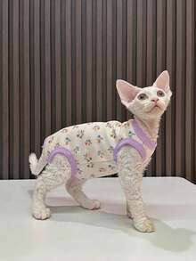 Chaleco floral ligero para gatos, adecuado para gatos Sphynx, ropa de mascota delgada para primavera/otoño, ropa de casa anti-pelos - Albaricoque - Ver 14