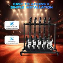 InSyoForeverEC 5-Fach Gitarrenständer Metall Mehrfachständer | Hochfestes Eisenrohr 25x25mm & Schaumstoffpolster | Klappbarer Display-Ständer für E-Gitarren/Bass/Ukulelen (Schwarz) - Schwarz - Übersicht 1