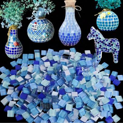 300pcs Pack, 1cm/0.39inch Glass Mosaic Tiles, Creative Handmade DIY Craft Supplies, Home Decor Material, Artistic & Sewing Accessories, Meltable Glass Beads For Jewelry Making
