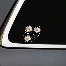 Daisy Vinyl Sticker - White Center With Yellow Center, Self-Adhesive . Features For Cars, Refrigerators, Laptops And Holiday Decorations. Bright Floral Pattern. Car Decoration Sticker. - A - View 1