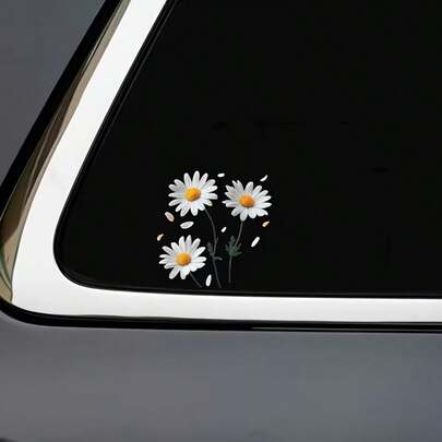 Daisy Vinyl Sticker - White Center With Yellow Center, Self-Adhesive . Features For Cars, Refrigerators, Laptops And Holiday Decorations. Bright Floral Pattern. Car Decoration Sticker.
