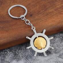 1pc Ocean Element Animal Shell Shark Seahorse Turtle Casual Cute Zinc Alloy Keychain, Rotatable Stress Relief, All Season - White Gold - View 2