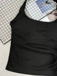 女款無縫長版運動背心，附可拆式內衣，運動瑜伽背心，運動休閒風 - 黑色 - 查看 4