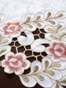 1 chiếc khăn trải bàn Jacquard thêu hoa, khăn trải bàn hình bầu dục lãng mạn bằng polyester, thêu rỗng, chống bụi và chịu nhiệt, thích hợp cho bàn ăn, bàn cà phê, trang trí nhà cửa hàng ngày, đám cưới, tiệc tùng, ngày lễ. - Hồng - Xem 6