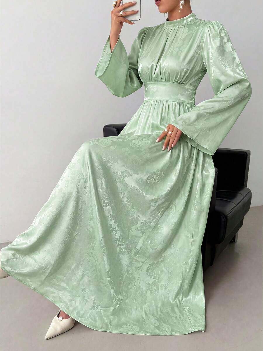Đầm dài tay thanh lịch dành cho nữ, chất liệu jacquard, màu xanh lá cây, đầm dạ hội sang trọng, đầm dự tiệc cưới, đầm phù dâu, đầm tốt nghiệp, đầm dạ hội cao cấp cho đám cưới, đầm dự lễ hội âm nhạc, đầm dự tiệc thanh lịch mùa xuân. - Màu xanh Bạc hà - Xem 1