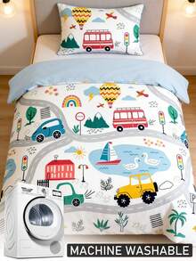 Set Sprei 2/3 pcs Motif Mobil Cetak Digital, Set Perlengkapan Tidur Poliester Kartun Lucu untuk Semua Musim, Lembut & Bernapas, Dapat Dicuci dengan Mesin, Hadiah untuk Anak Laki-laki, Perempuan, dan Anak-anak (1 Sprei + 1/2 Sarung Bantal, Tanpa Isian) - MultiWarna - View 7