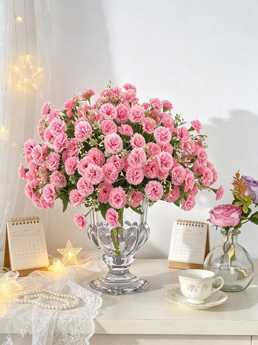 1/3 Stücke künstliche Seide Nelke Brautstrauß, künstliche Pflanze Raumdekoration, Herbstdekoration, künstliche Blume Garten Herbstdekoration Mittelstück Ornament Vase Heimdekoration Neujahrs Dekoration, Outdoor Garten Hochzeitsstrauß Wohnzimmer DIY Süßigkeitenbox Blumenkranz künstliche Pflanze Wohnkultur, Valentinstag, Geschenke - Pink - Übersicht 1