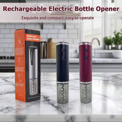 Feizsmile （1个/2个套装）电动开瓶器，USB充电式自动开瓶器，小巧精致，一键操作，可重复使用，适用于家庭、厨房、派对、酒吧、婚礼，便携式电动开瓶器（黑色/红色）