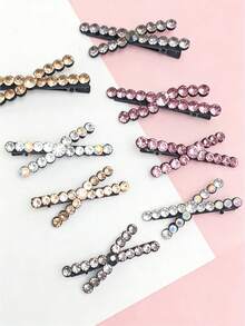 10pcs/Set Shiny Alloy X-Shaped Crystal Hair Clips For Teenage Girls - Multicolor - View 5