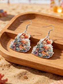 1 Pair Summer Mermaid Princess Style Acrylic Pendant Earrings, Adding Fashionable Charm To Women's Daily Outfits. Ideal For Beach Vacation And Parties, A Perfect Gift For Female Friends, Sisters, Graduation Or Birthday - Multicolor - View 5