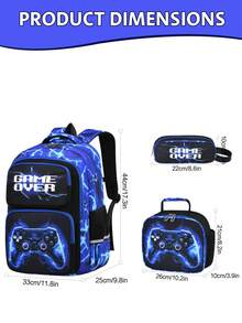 3-Piece Set Gaming Main Image Boys Backpack With Tote Bag And Pencil Case, Campus Backpack, Travel School Work Daily Use, Back To School Season Gift - A - View 3