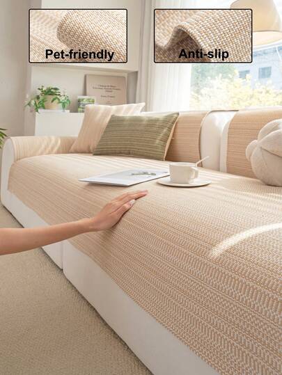 1 pieza Funda antideslizante para sofá, funda de sofá estilo japonés simple y gruesa, almohadilla de sofá de decoración minimalista, apta para mascotas, lavable en todas las estaciones, adecuada para sofás reclinables de 1/2/3/4 plazas en forma de L con reposabrazos y respaldo