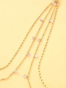 1pc Sexy Gold Tone Criss-Cross Body Chain Necklace, Layered Water Drop Pendant Chest Chain Jewelry Accessory Gift For Women - Gold - View 5