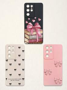 3pcs Bowknot Phone Cases, Soft TPU Full Coverage Anti-Drop Cases With Precise Cutouts, Featuring 3D Rhinestone Bowknot, Healing English Slogan, Hand-Painted Heart Pattern, Suitable For IPhone & Galaxy, Great Gift For Birthday, Holiday, Best Friends - Multicolor - View 86